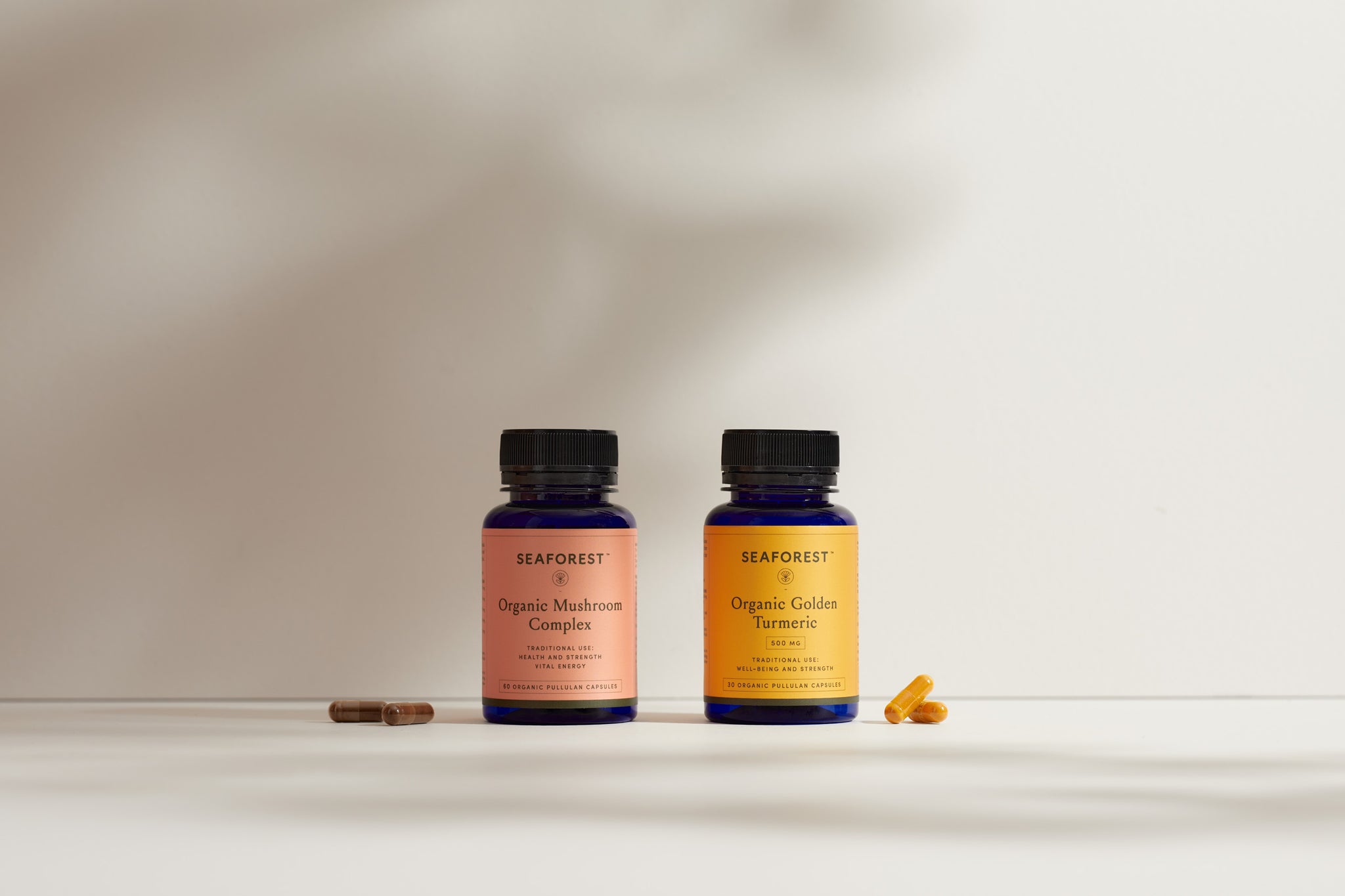 Organic Golden Turmeric contains curcuminoids, turmeric essential oils, and polysaccharides. Organic Mushroom Complex blends extracts from five varieties of certified organic and wildcrafted mushrooms.